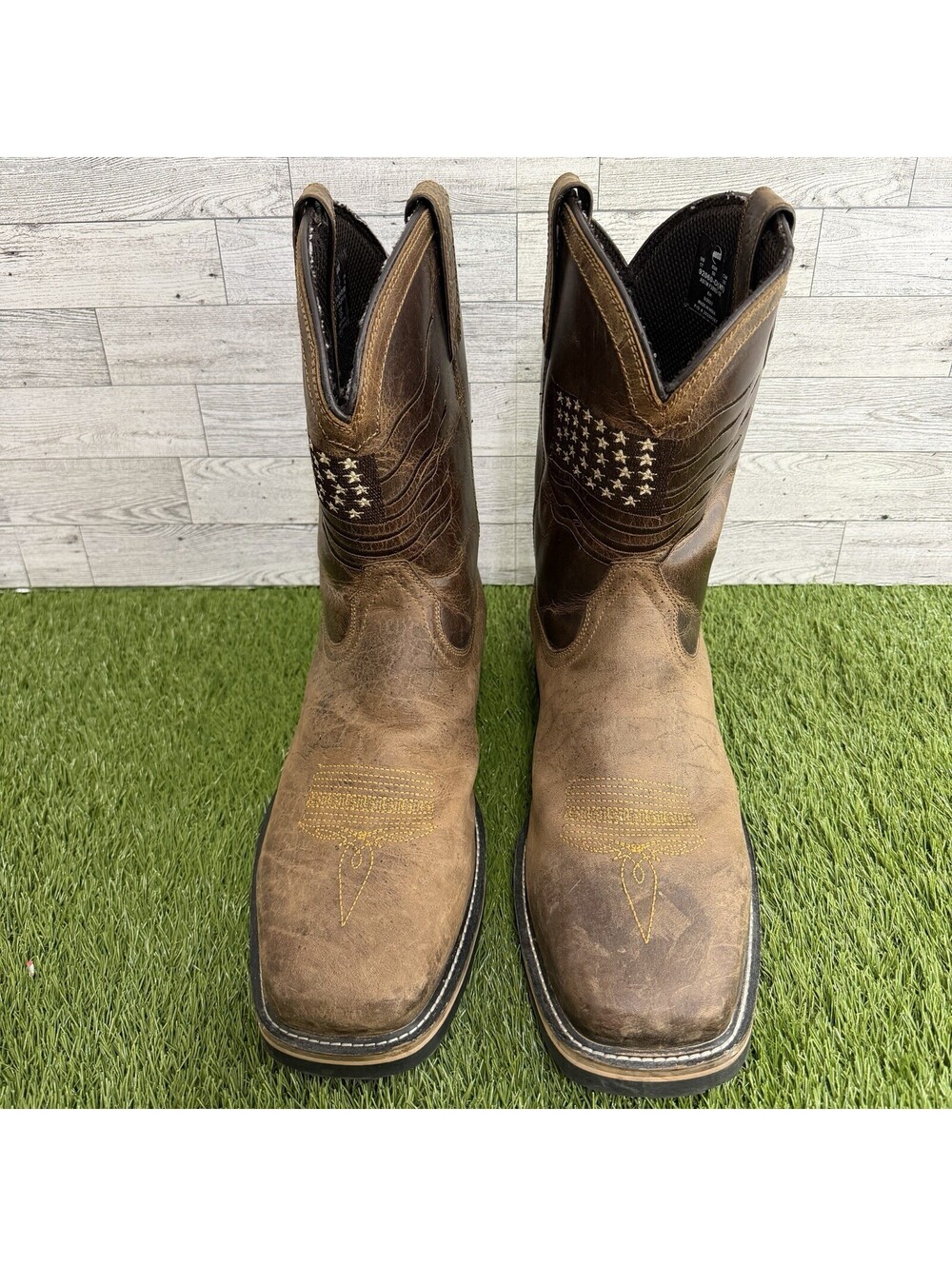 Hoss Men Rushmore Patriotic Western Soft Toe Boots US 17 Brown Leather